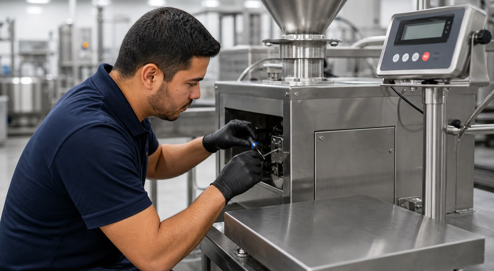 Tecnico realizando mantenimiento a maquinaria industrial
